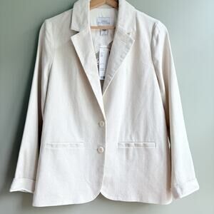 URBAN OUTFITTERS Cream Linen Blend Herringbone Blazer Jacket Neutral NWT S